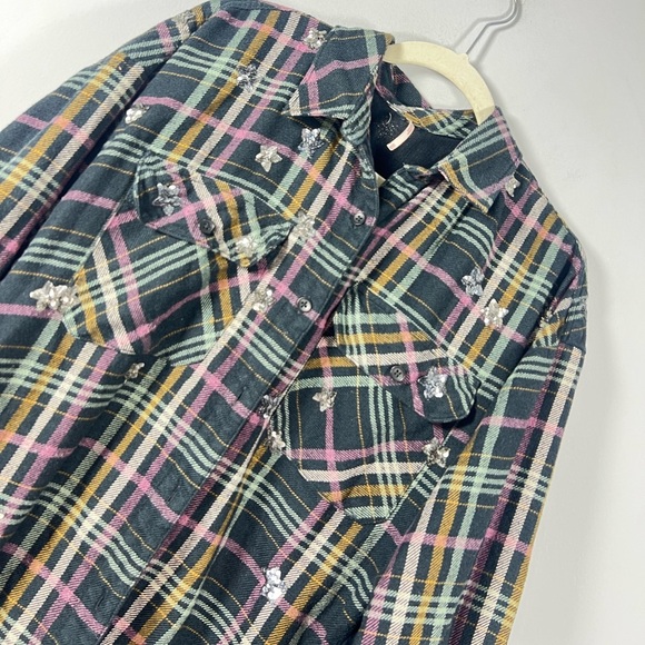 Free People Constellations Within Plaid Shacket Jacket Button Up Top XS - Picture 7 of 12